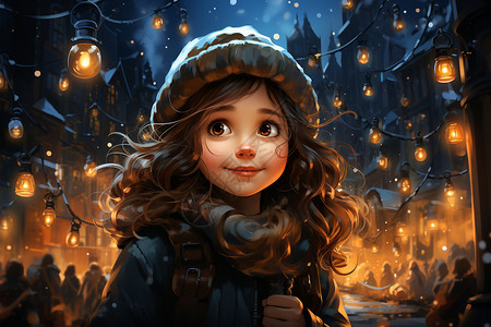 冬夜街头甜美的小女孩图片