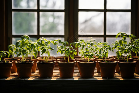 乡村窗边的绿植盆栽图片
