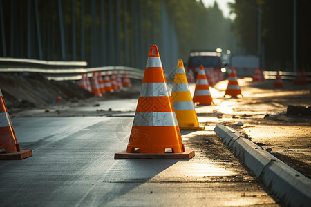 施工道路上的警示路障图片