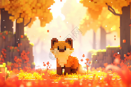 创意像素风林间的狐狸背景图片