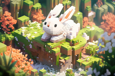 创意像素风林中小兔子背景图片