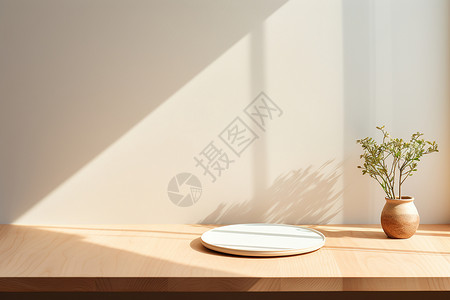 桌上装饰阳光下朴素的木质桌面背景