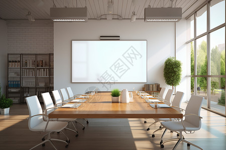 投影仪投影现代简约的会议室布置设计图片