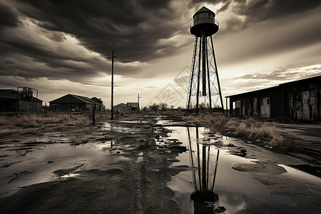 废弃的工业区水塔图片