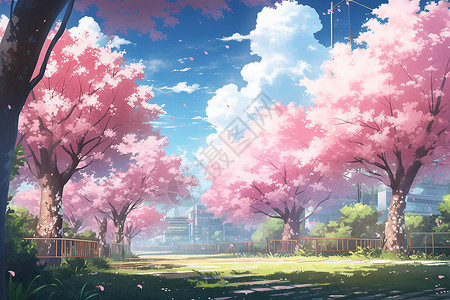 春季盛开的樱花树插图高清图片