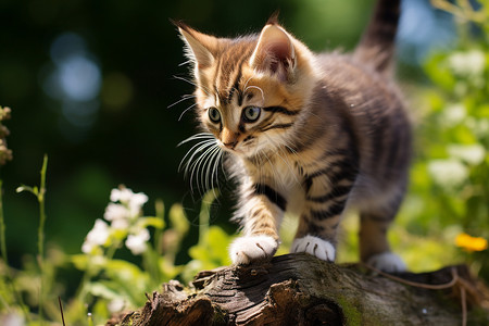 花丛中的小猫背景图片