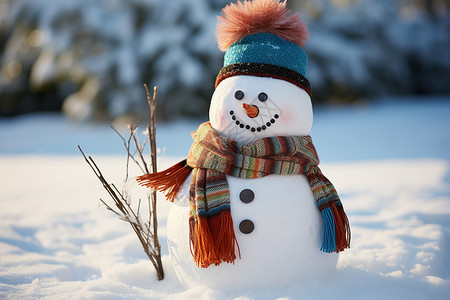 阳光下雪地里的雪人图片