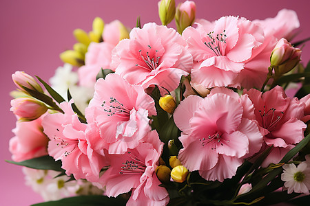 盛开的粉色花朵配绿叶植物高清图片素材