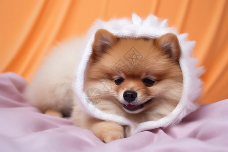 可爱小狗在床上背景图片
