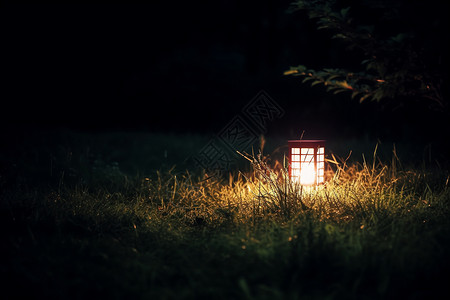 灯光草地草地上的小夜灯背景