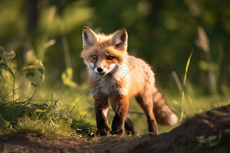 狐狸漫步于草地背景图片