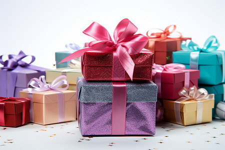 礼物堆积堆积在一起的彩色礼盒背景
