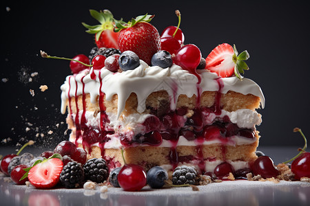 切块蛋糕和水果高清图片