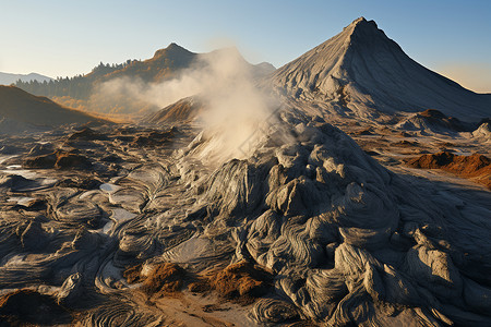 地势坤喷发的火山地貌背景