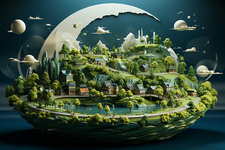 未来世界浮岛的城市高清图片
