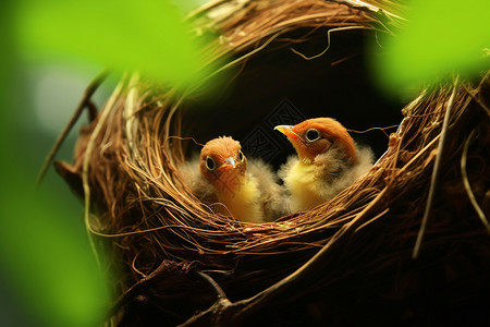 两只小鸟在鸟巢里图片