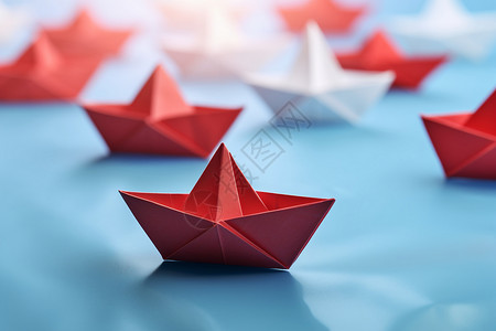 红色折纸船背景图片