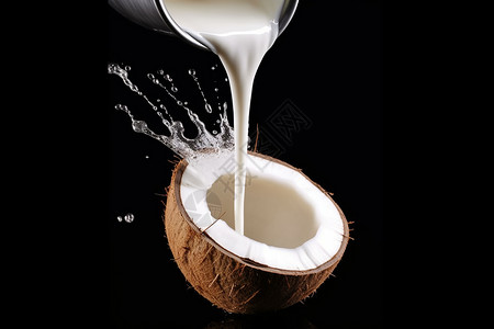 椰子奶倒入椰壳中背景图片