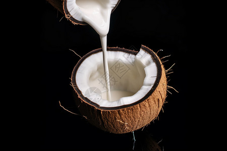 椰壳中倒牛奶背景图片