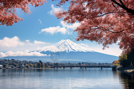 湖光山色秋天富士山高清图片