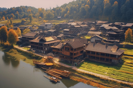 小湖中湖岸湖岸之屋背景