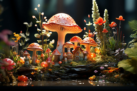 大蘑菇下的小木屋设计图片