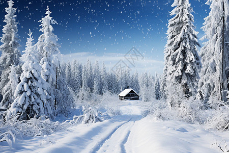小木屋雪景冬日的小木屋背景