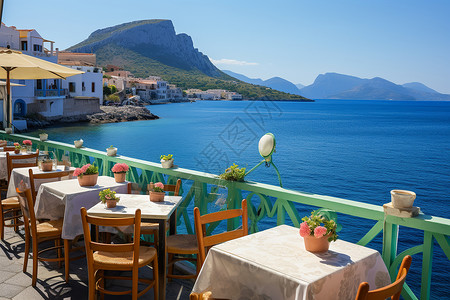 地中海海岸景观餐厅背景