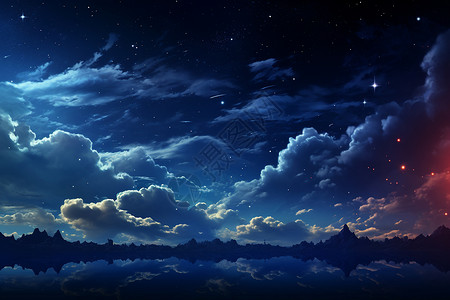 黑夜中树月色璀璨黑夜中的云彩插画