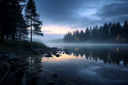 夜晚山林夜幕下的河流背景