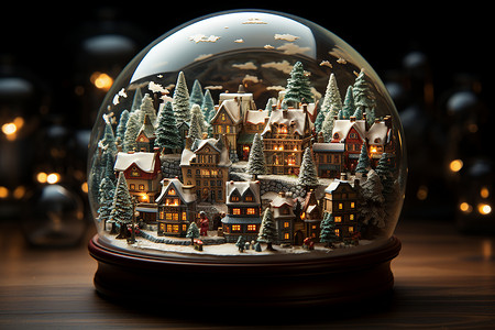 人造雪景玻璃球中的圣诞集市插画