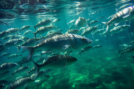 在海底素材一群鱼在海洋中畅游背景