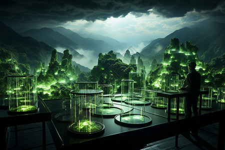 绿色森林中的科技奇观背景图片