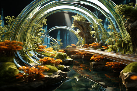 玻璃状穿过森林的玻璃桥设计图片