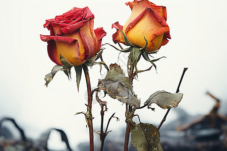 在花瓶中凋零的玫瑰花图片