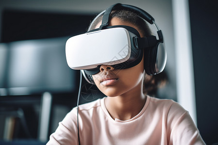 教育数字化戴着VR眼镜的小女孩背景