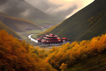 西藏的寺庙和四川的美丽风景图片