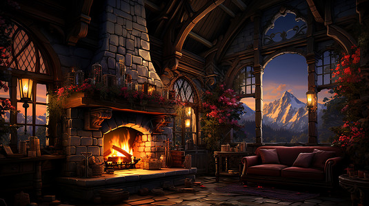 温馨的客厅夜景背景图片