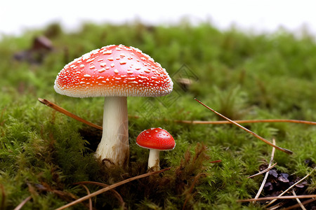 森林中的红色大蘑菇背景