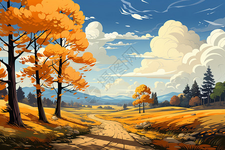 秋日乡间绘画背景图片