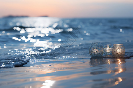 创意灯具海边沙滩上的艺术感灯具背景