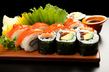 健康美味的寿司和调料图片