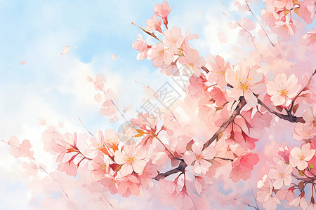 粉红樱花与蔚蓝天空图片