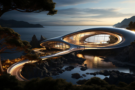 海边科技感的弧形建筑图片