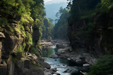 岩石与河水交织图片