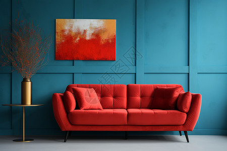 个性装饰艺术字客厅中的红色沙发装饰背景