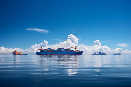 海上漂浮大海上的运输船只背景