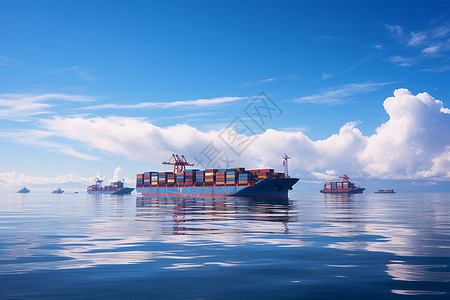 海上漂浮海上的货运船舶背景