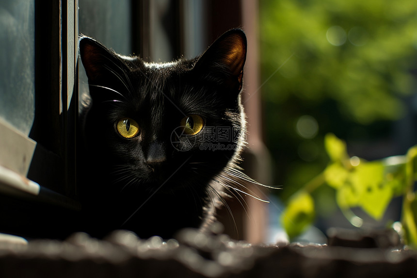 机灵的黑色小猫图片