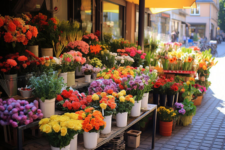 街头商店鲜花街头展示背景